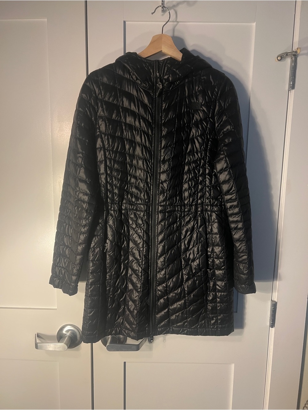The North Face Black Quilted Hooded Mid-Length Puffer Coat